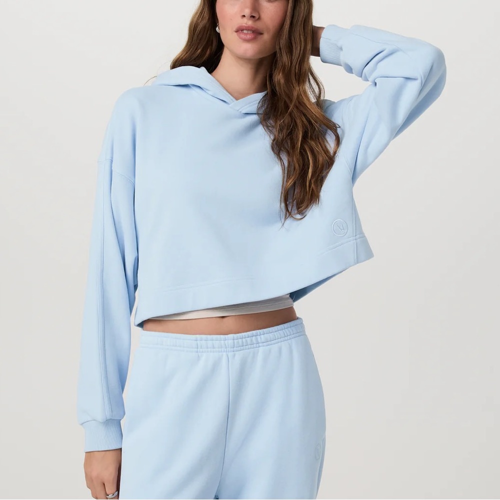 Brunette The Label Light Blue Cropped Terry Cotton Hoodie